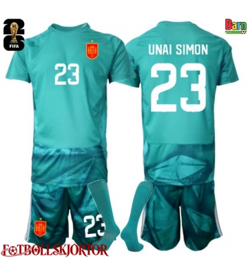 Spanien Unai Simon #23 Målvakt Borta Kläder Barn VM 2026 Kortärmad (+ Korta byxor)